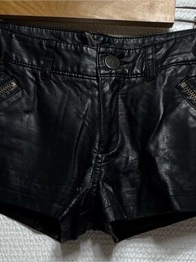 We The Free Black Faux Leather High-Waist Zip Pocket Shorts